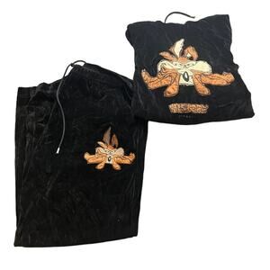 Y2K Iceberg History Wile E. Coyote Looney Toones Black Velour Tracksuit XXXL